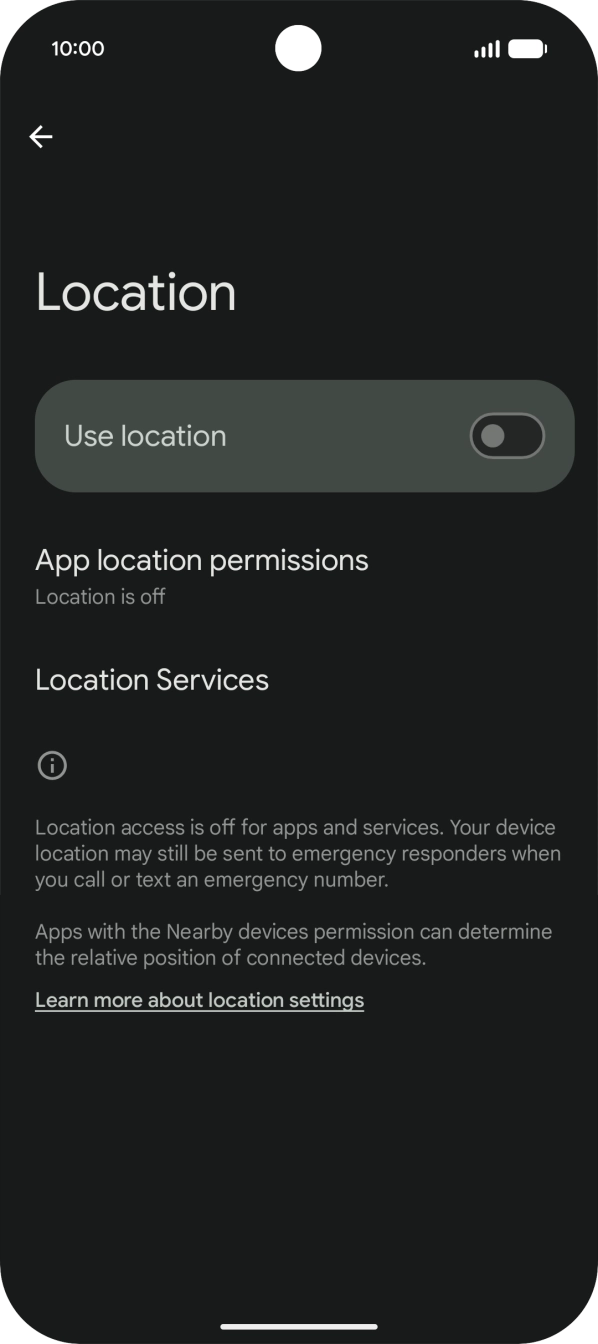 Press the indicator next to 'Use location' to turn the function on or off. Press the indicator next to 'Use location' to turn the function on or off.