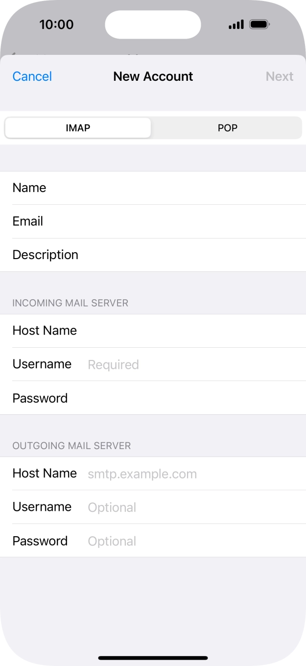 Press Username and key in the username for your email account. Press Username and key in the username for your email account.