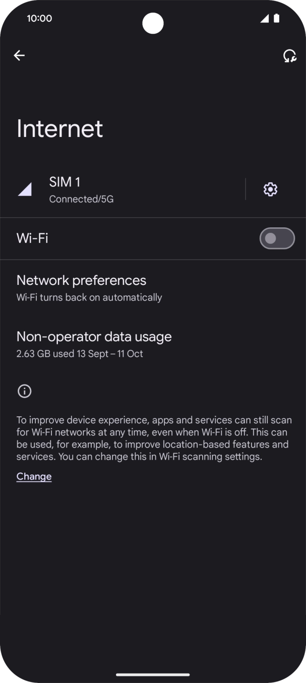Press the indicator next to 'Wi-Fi' to turn on the function.