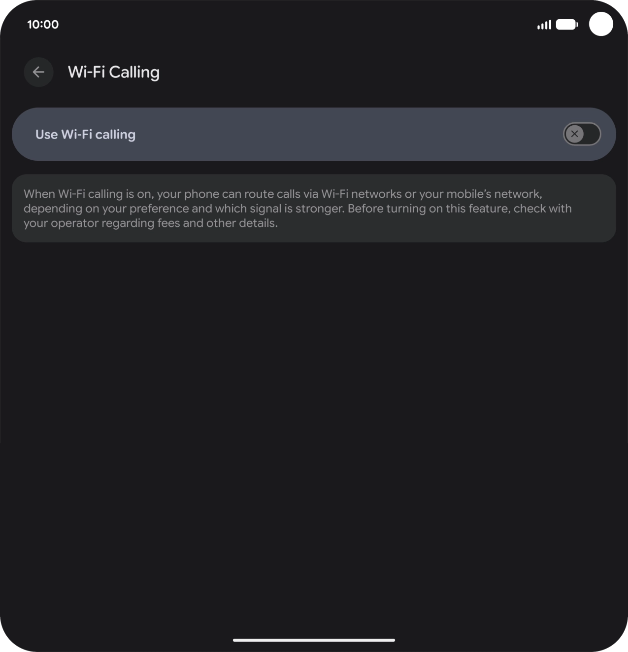 Press the indicator next to 'Use Wi-Fi calling' to turn the function on or off. Press the indicator next to 'Use Wi-Fi calling' to turn the function on or off.