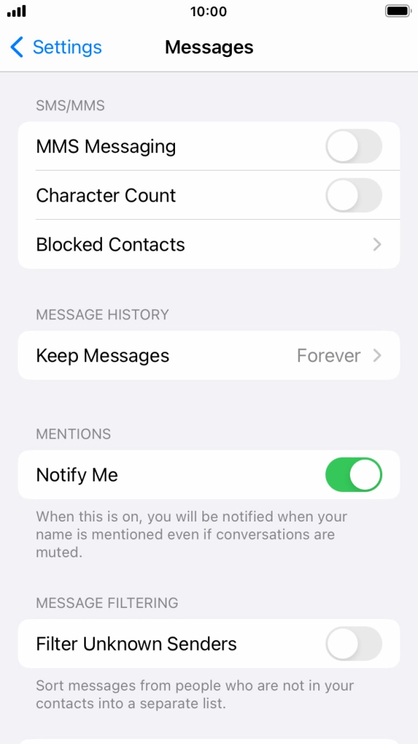 Press the indicator next to 'MMS Messaging' to turn on the function. Press the indicator next to 'MMS Messaging' to turn on the function.