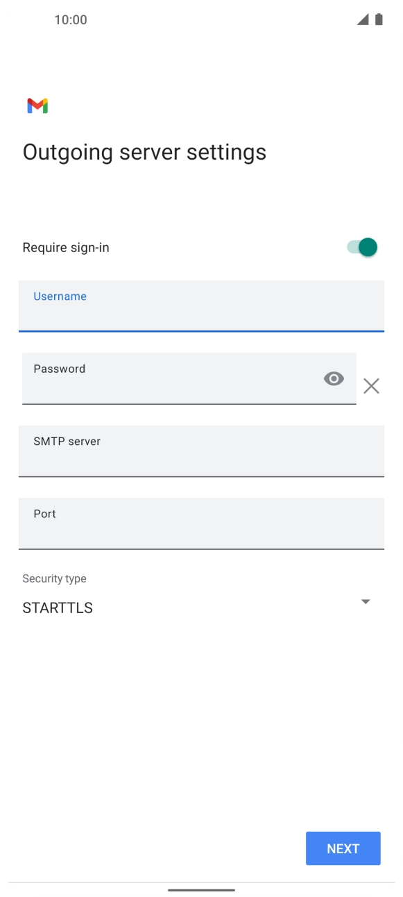 Press the field below 'Password' and key in the password of your email provider's outgoing server. Press the field below 'Password' and key in the password of your email provider's outgoing server.