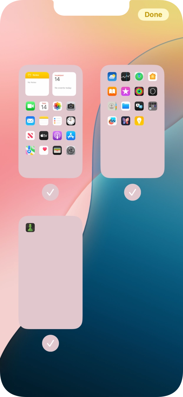 Press the fields below the required home screen pages to select or deselect them. Press the fields below the required home screen pages to select or deselect them.