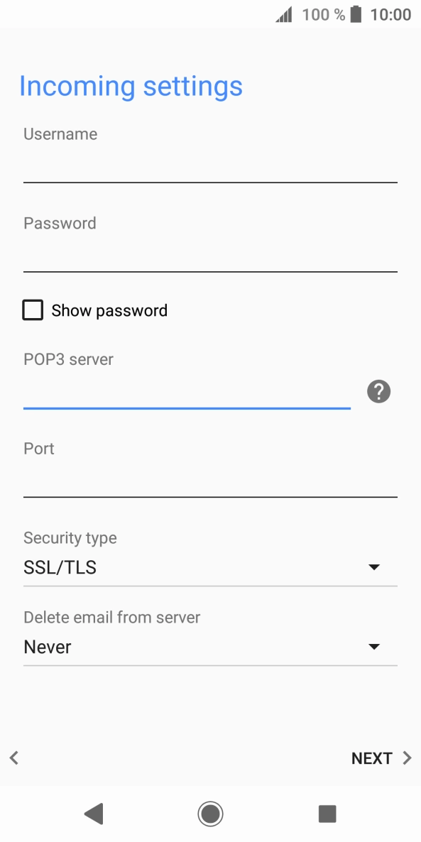 Press the field below 'Port' and key in 110. Press the field below 'Port' and key in 110.