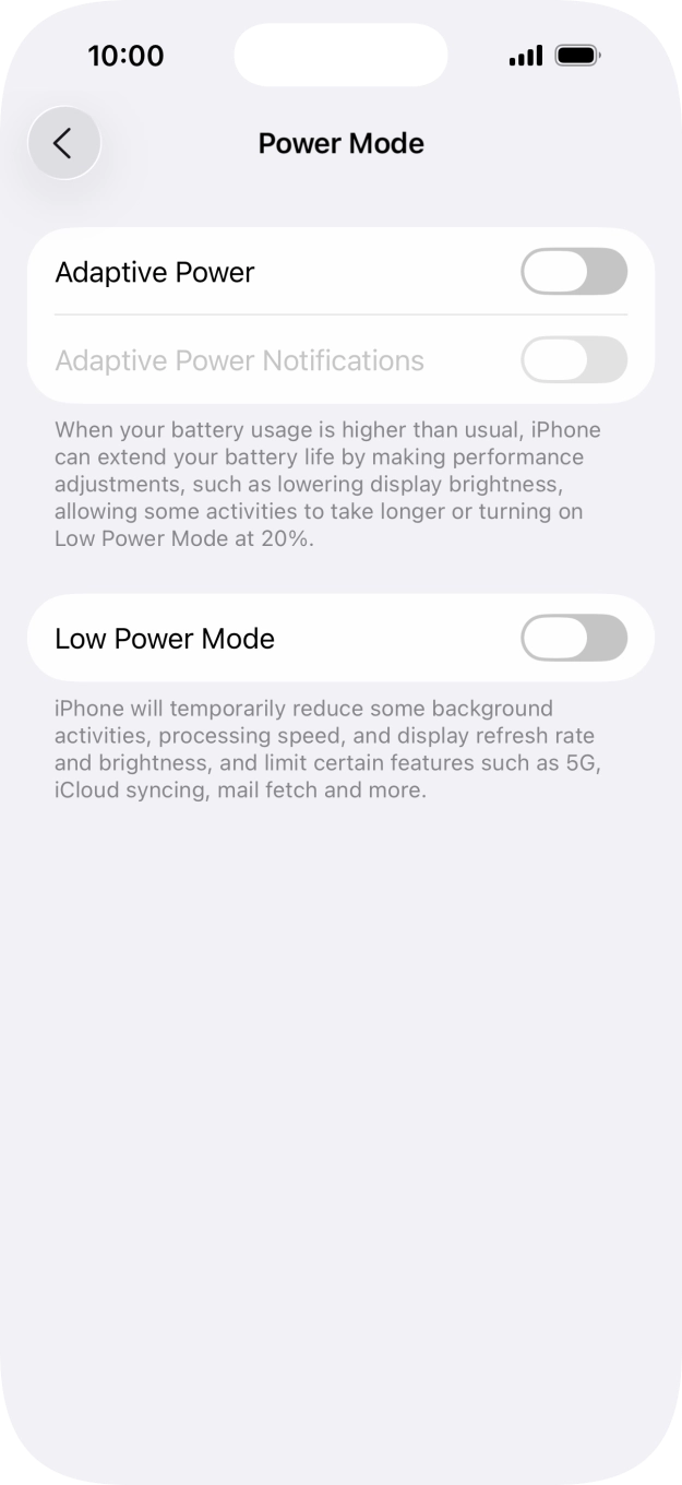 Press the indicator next to 'Adaptive Power' to turn on the function. Press the indicator next to 'Adaptive Power' to turn on the function.