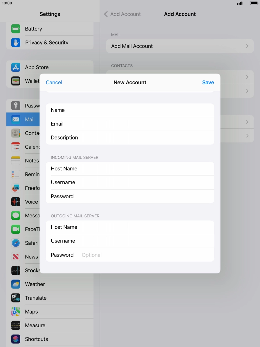 Press Password and key in the password for your email account.