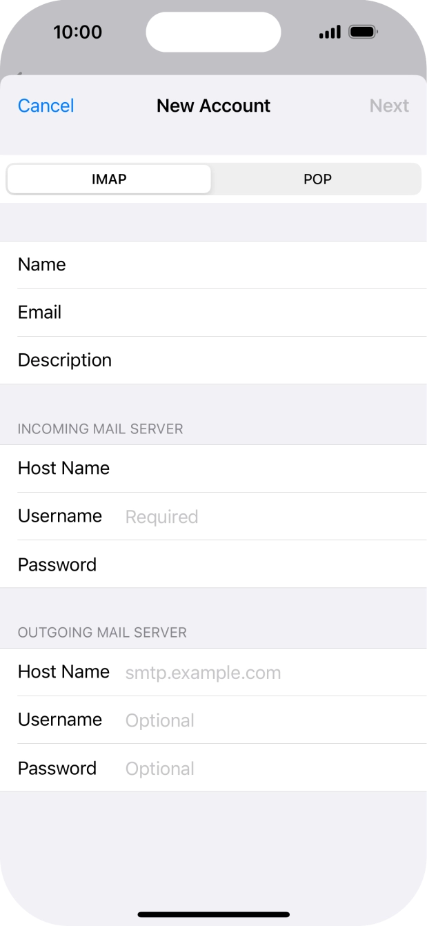 Press Username and key in the username for your email account. Press Username and key in the username for your email account.