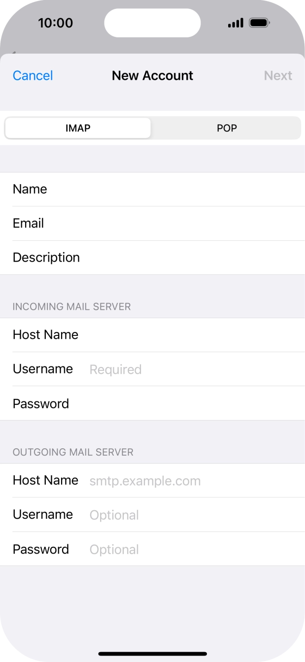 Press Username and key in the username for your email account. Press Username and key in the username for your email account.