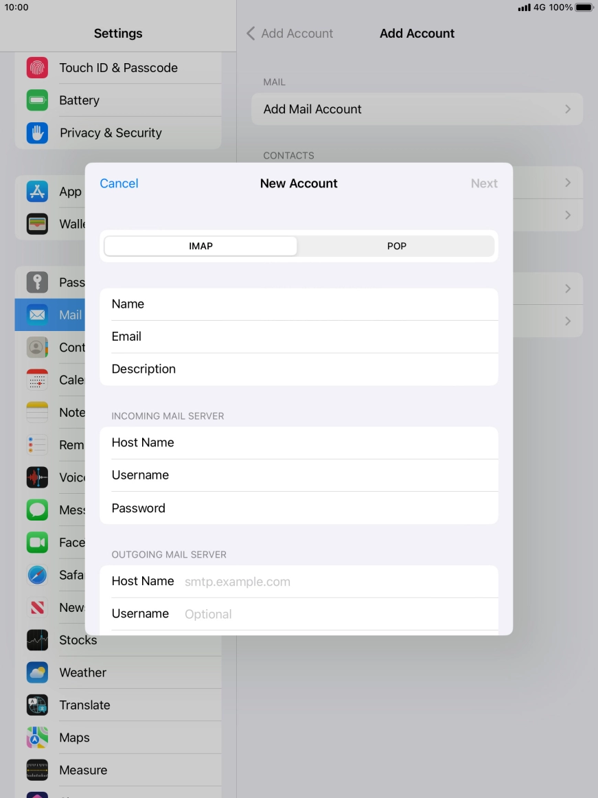 Press Host Name and key in the name of your email provider's outgoing server. Press Host Name and key in the name of your email provider's outgoing server.