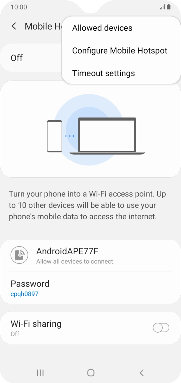 Press Configure Mobile Hotspot. Press Configure Mobile Hotspot.