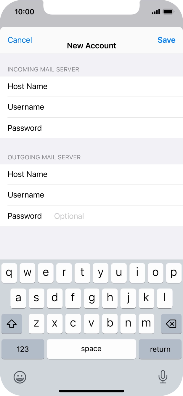 Press Password and key in the password for your email account. Press Password and key in the password for your email account.