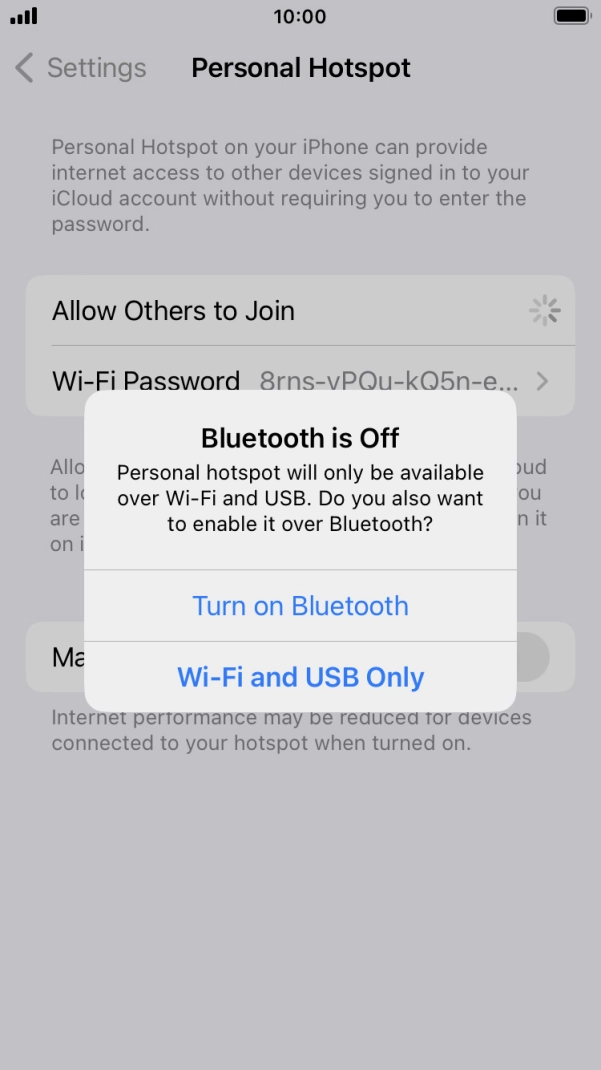 If WiFi is turned on, press Wi-Fi and USB Only.