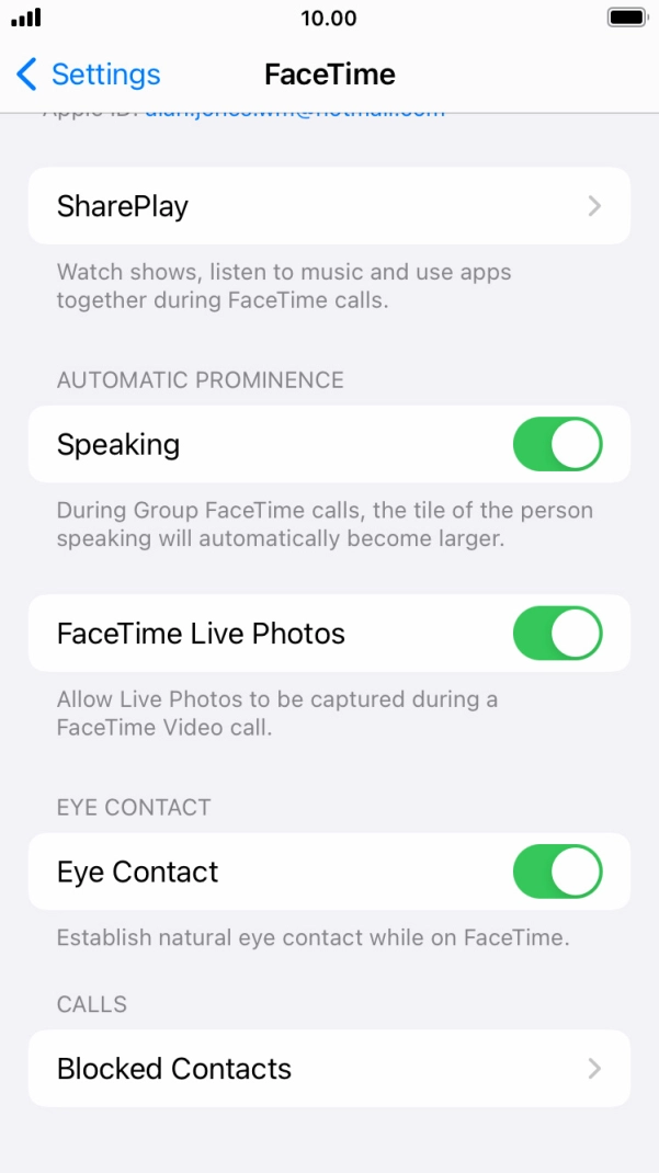 Press the indicator next to 'Eye Contact' to turn the function on or off. Press the indicator next to 'Eye Contact' to turn the function on or off.
