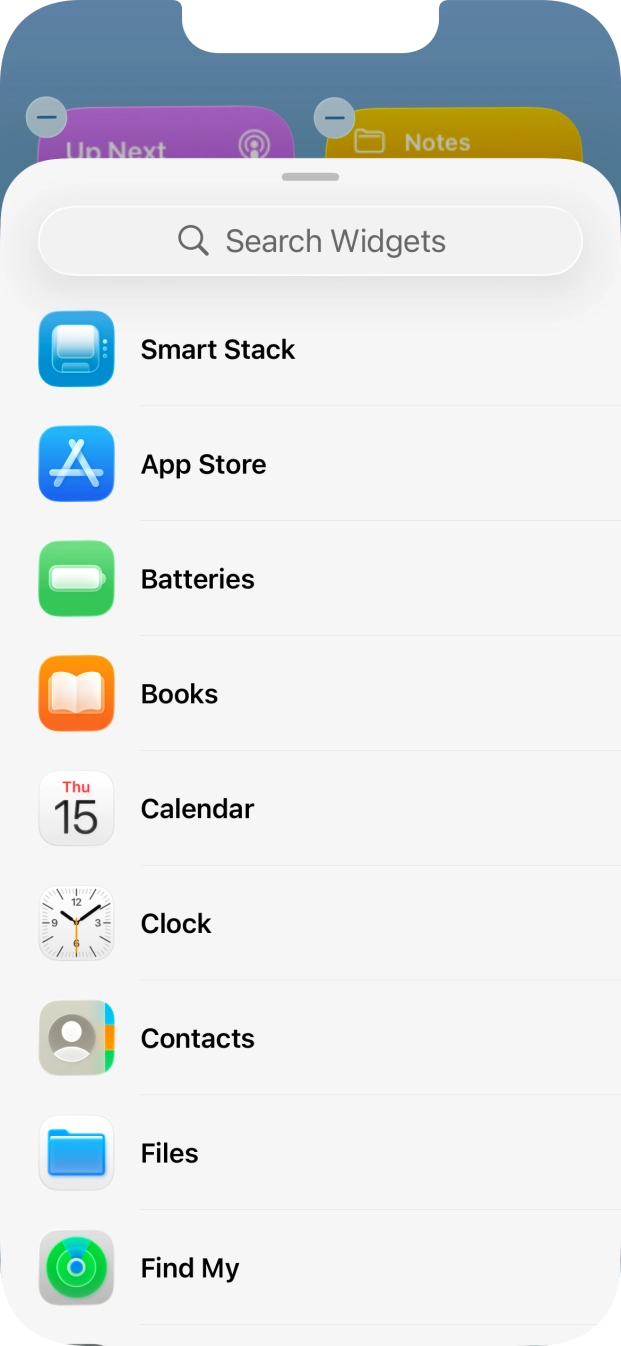 Press the required widget. Press the required widget.
