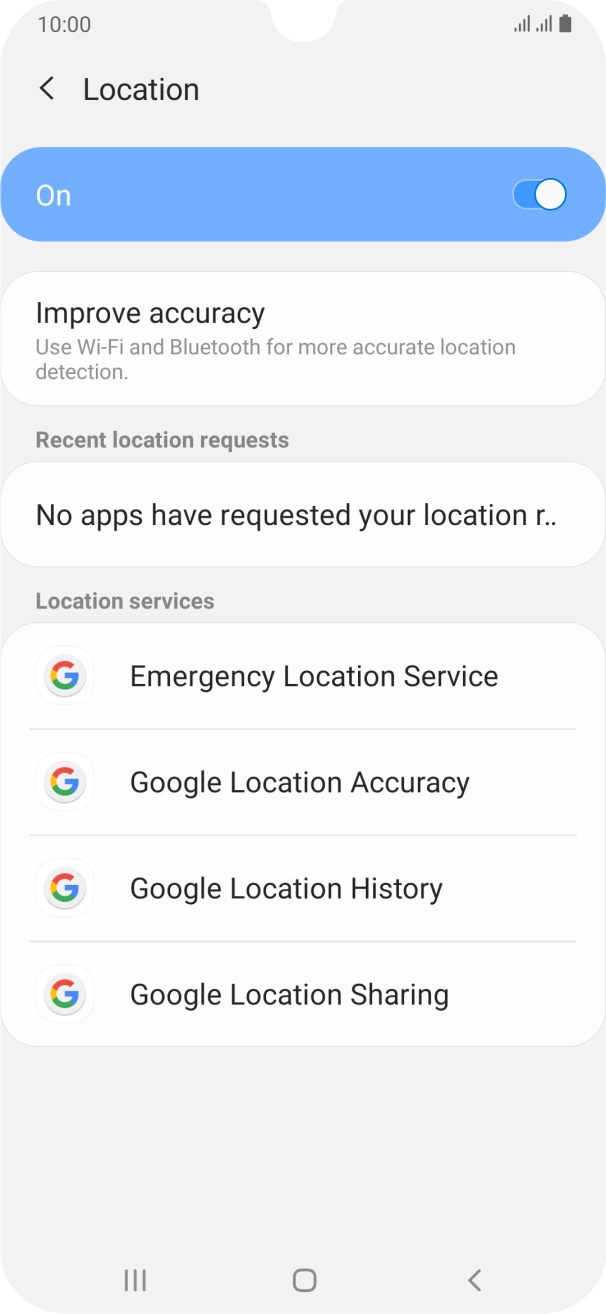 Press Google Location Accuracy. Press Google Location Accuracy.