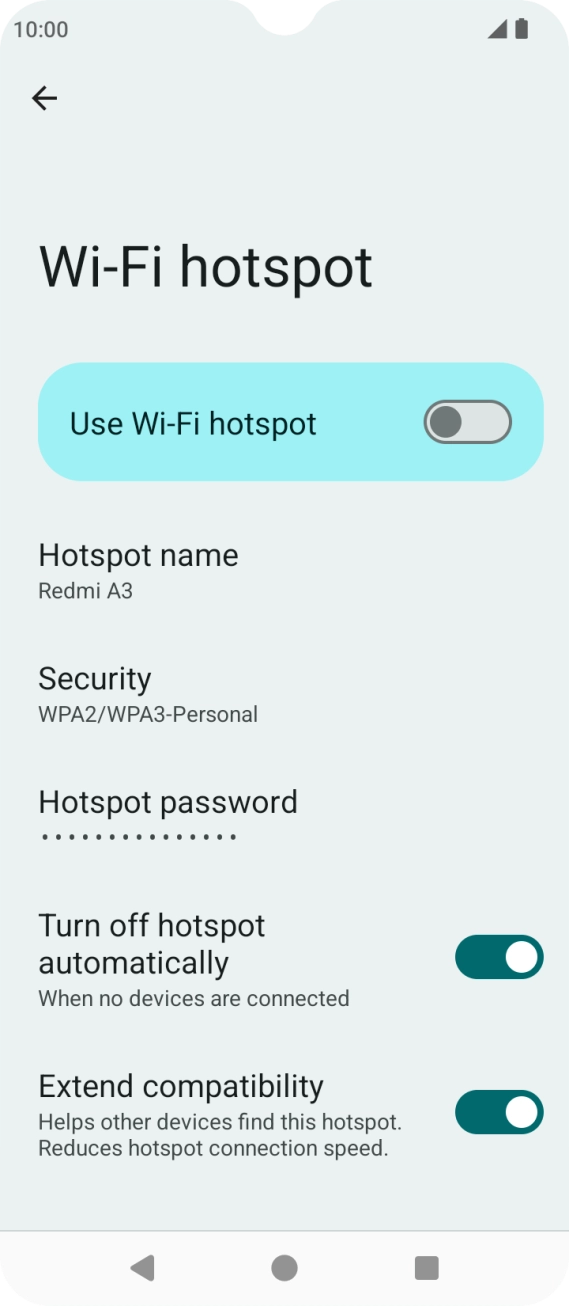 Press Hotspot name and key in the required name for the WiFi hotspot. Press Hotspot name and key in the required name for the WiFi hotspot.