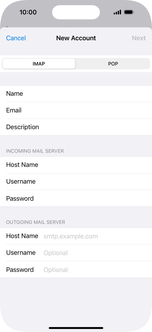 Press Host Name and key in the name of your email provider's outgoing server. Press Host Name and key in the name of your email provider's outgoing server.