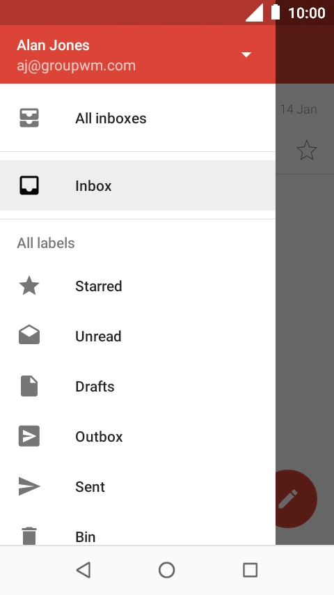 Press the email account drop down list. Press the email account drop down list.