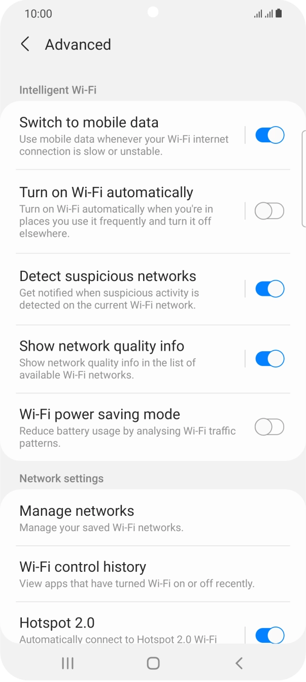 Press the indicator next to 'Switch to mobile data' to turn the function on or off. Press the indicator next to 'Switch to mobile data' to turn the function on or off.