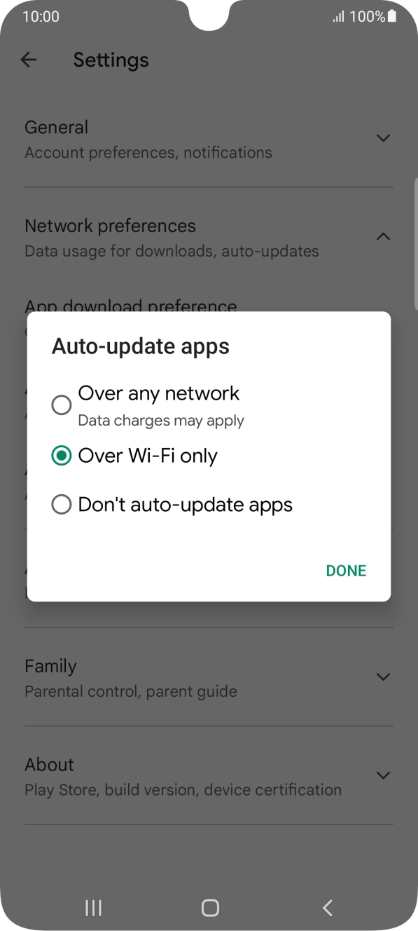 To turn on automatic update of apps using mobile network, press Over any network.