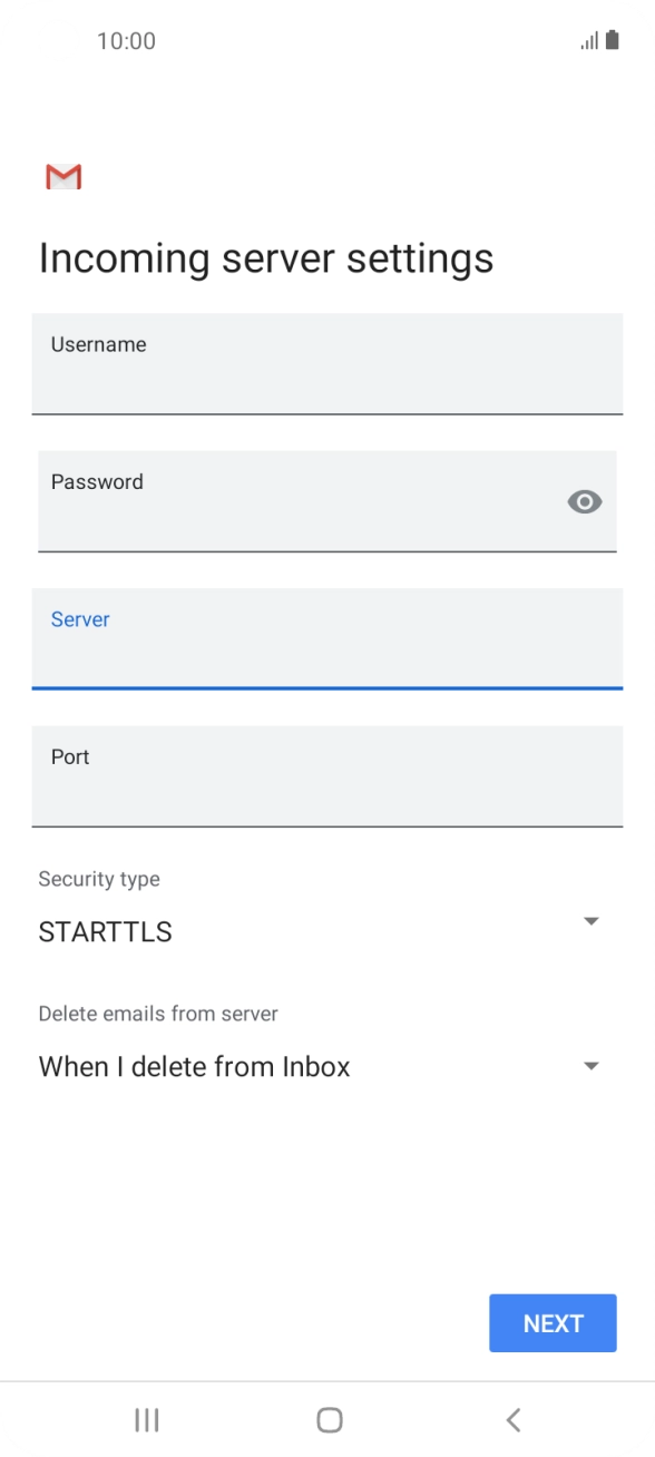 Press the field below 'Port' and key in 110. Press the field below 'Port' and key in 110.