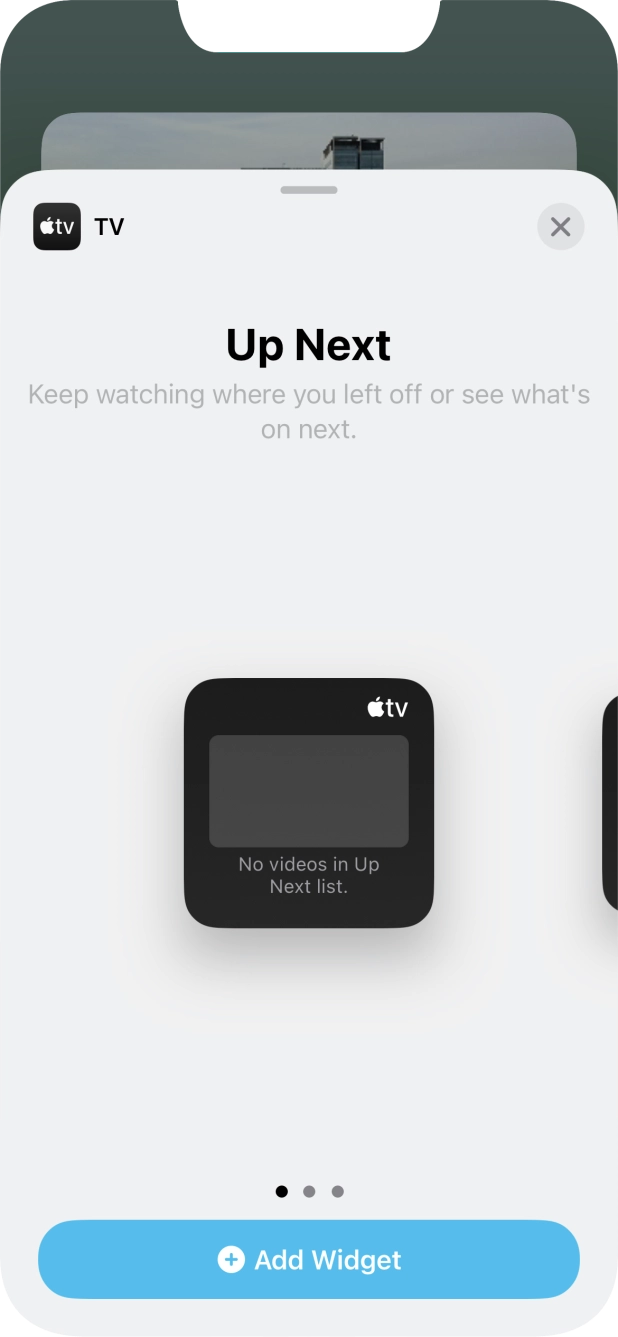 Slide your finger right or left on the screen to select the required widget size.