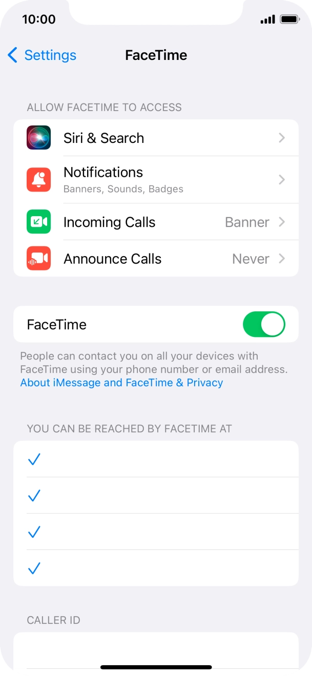 Press the indicator next to 'FaceTime' to turn the function on or off. Press the indicator next to 'FaceTime' to turn the function on or off.