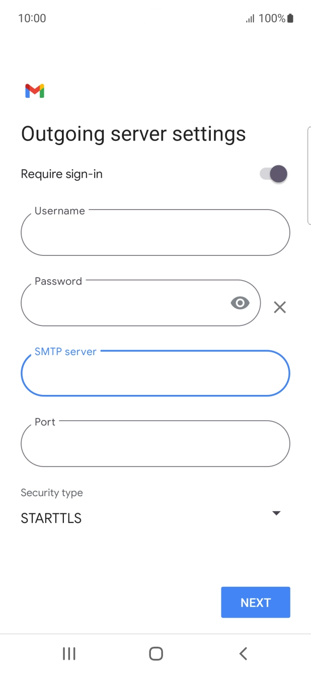 Press the field below 'Port' and key in 25. Press the field below 'Port' and key in 25.