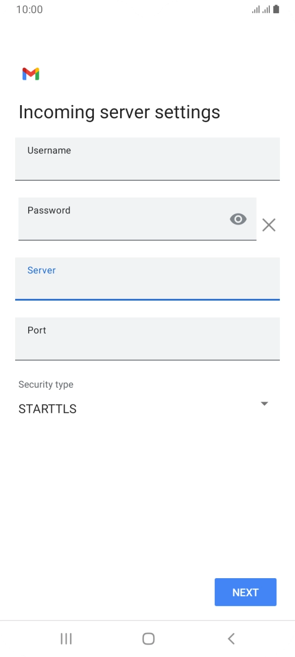 Press the field below 'Port' and key in 143. Press the field below 'Port' and key in 143.