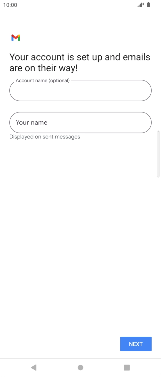 Press the field below 'Account name (optional)' and key in the required name. Press the field below 'Account name (optional)' and key in the required name.