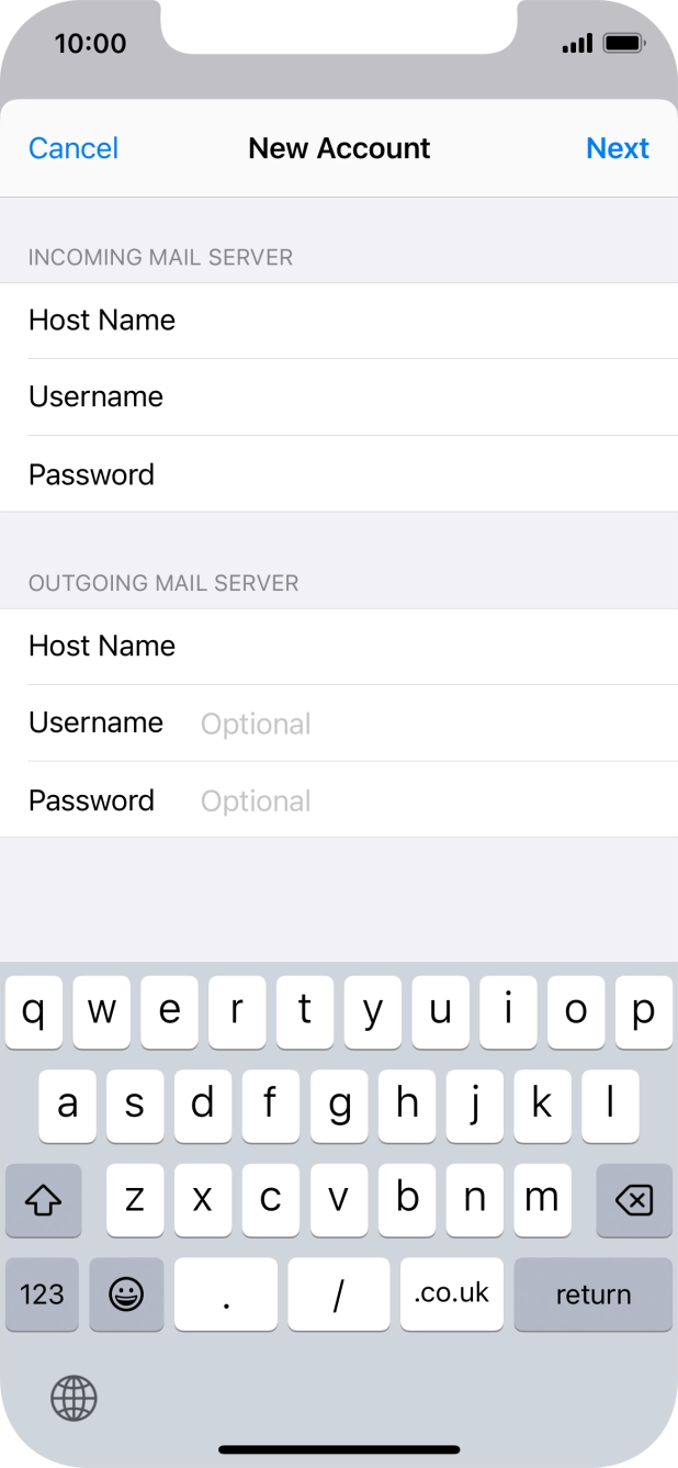 Press Username and key in the username for your email account. Press Username and key in the username for your email account.