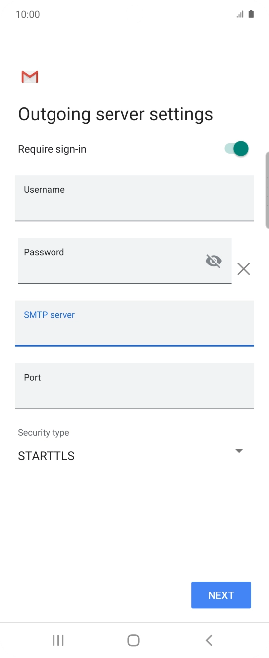 Press the field below 'Port' and key in 25. Press the field below 'Port' and key in 25.