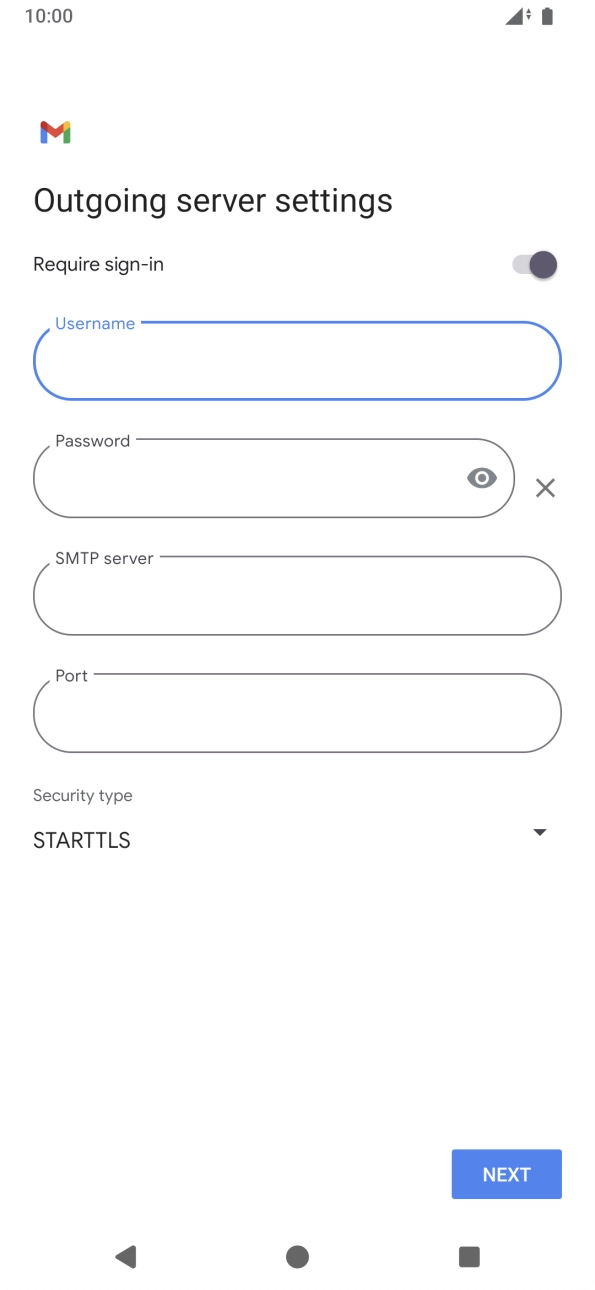Press the field below 'Password' and key in the password of your email provider's outgoing server. Press the field below 'Password' and key in the password of your email provider's outgoing server.
