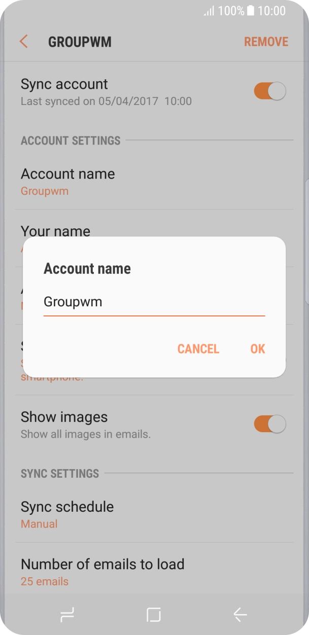 Key in the required name for the email account and press OK. Key in the required name for the email account and press OK.