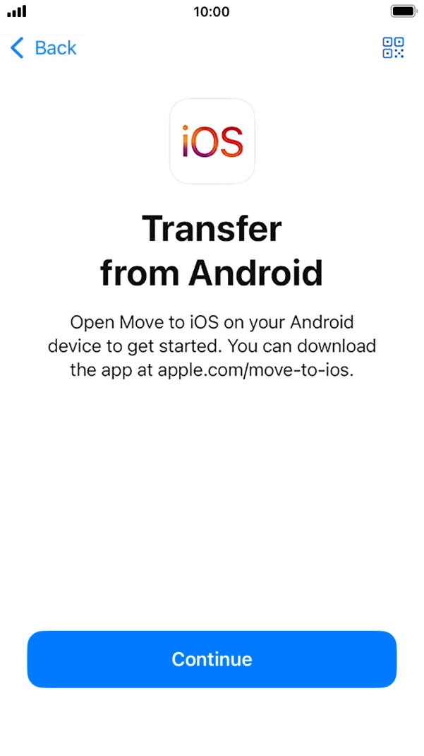 To transfer content to your phone, you need to install the app 'Move to iOS' on the Android phone. When the app is installed, press Continue.