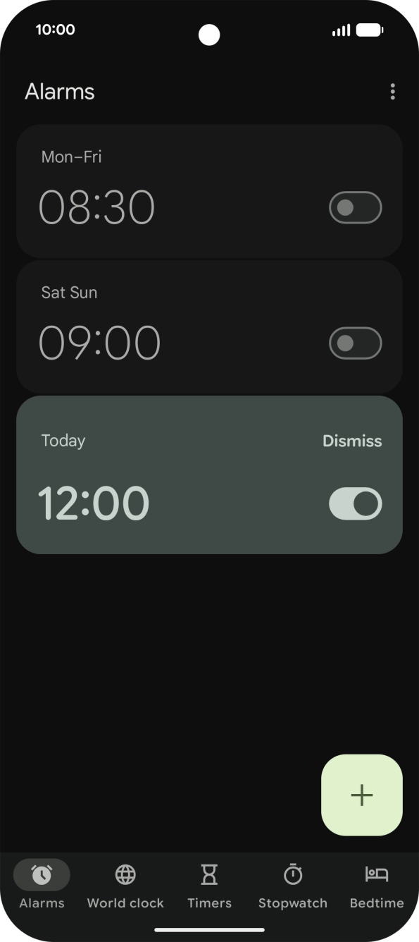 Press the indicator next to the required alarm to turn the alarm on or off.