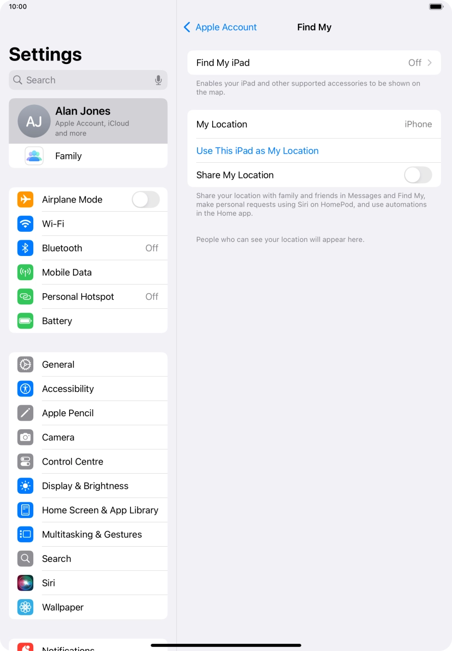 Press Find My iPad.