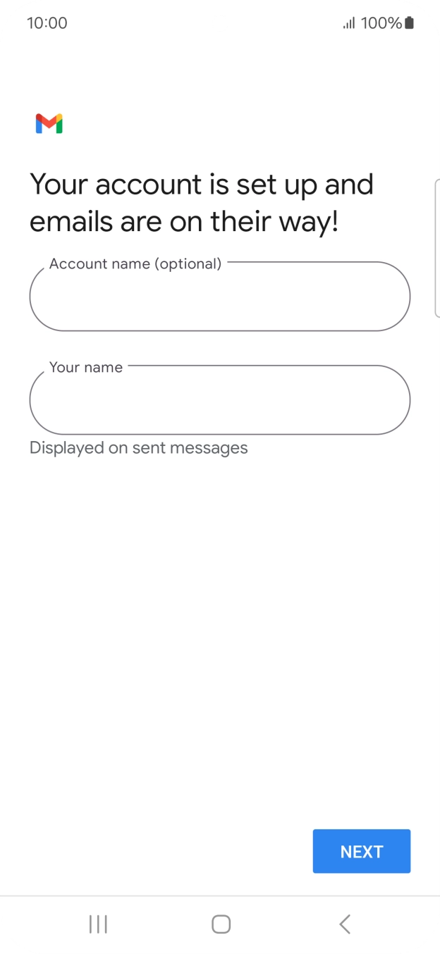 Press the field below 'Account name (optional)' and key in the required name. Press the field below 'Account name (optional)' and key in the required name.