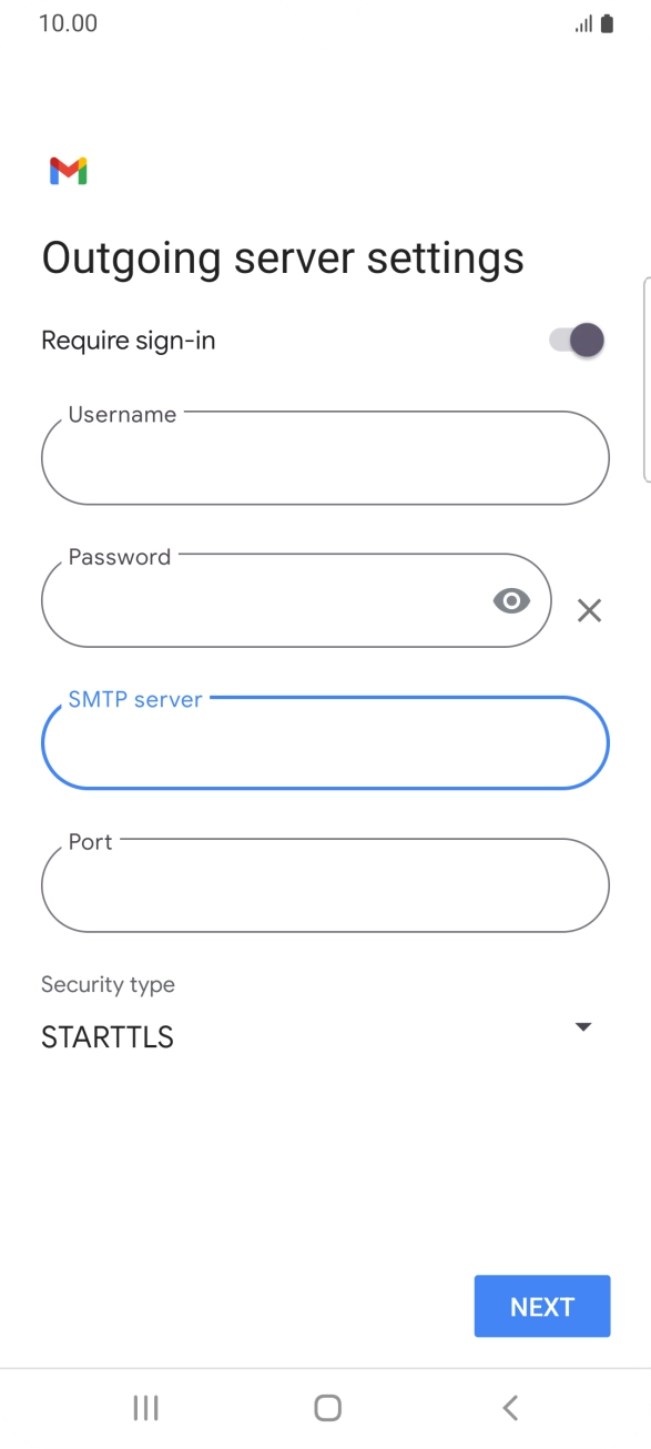 Press the field below 'Port' and key in 25. Press the field below 'Port' and key in 25.