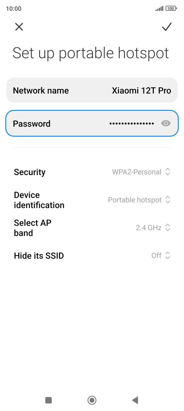 Press Network name and key in the required name for the WiFi hotspot. Press Network name and key in the required name for the WiFi hotspot.