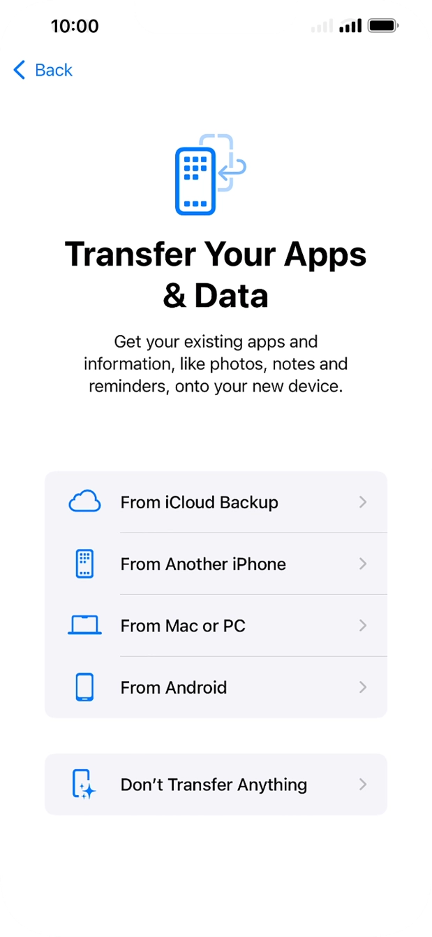 Press Don't Transfer Anything and follow the instructions on the screen to finish the activation.