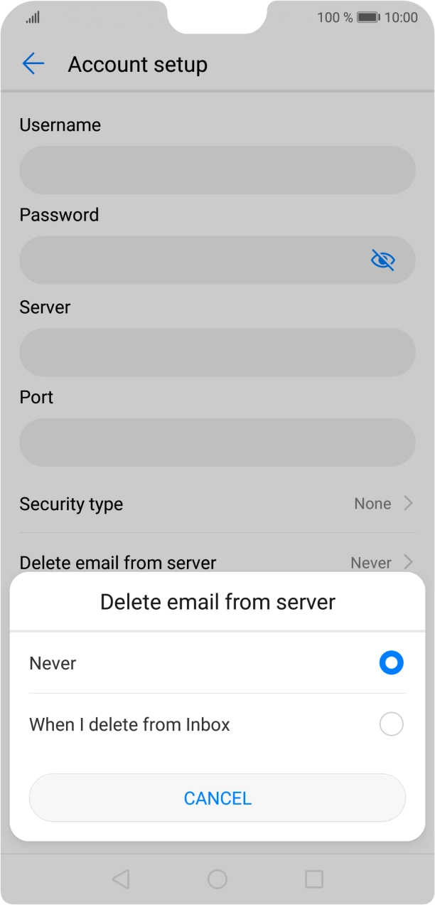 Press Never to keep emails on the server when you delete them on your phone. Press Never to keep emails on the server when you delete them on your phone.