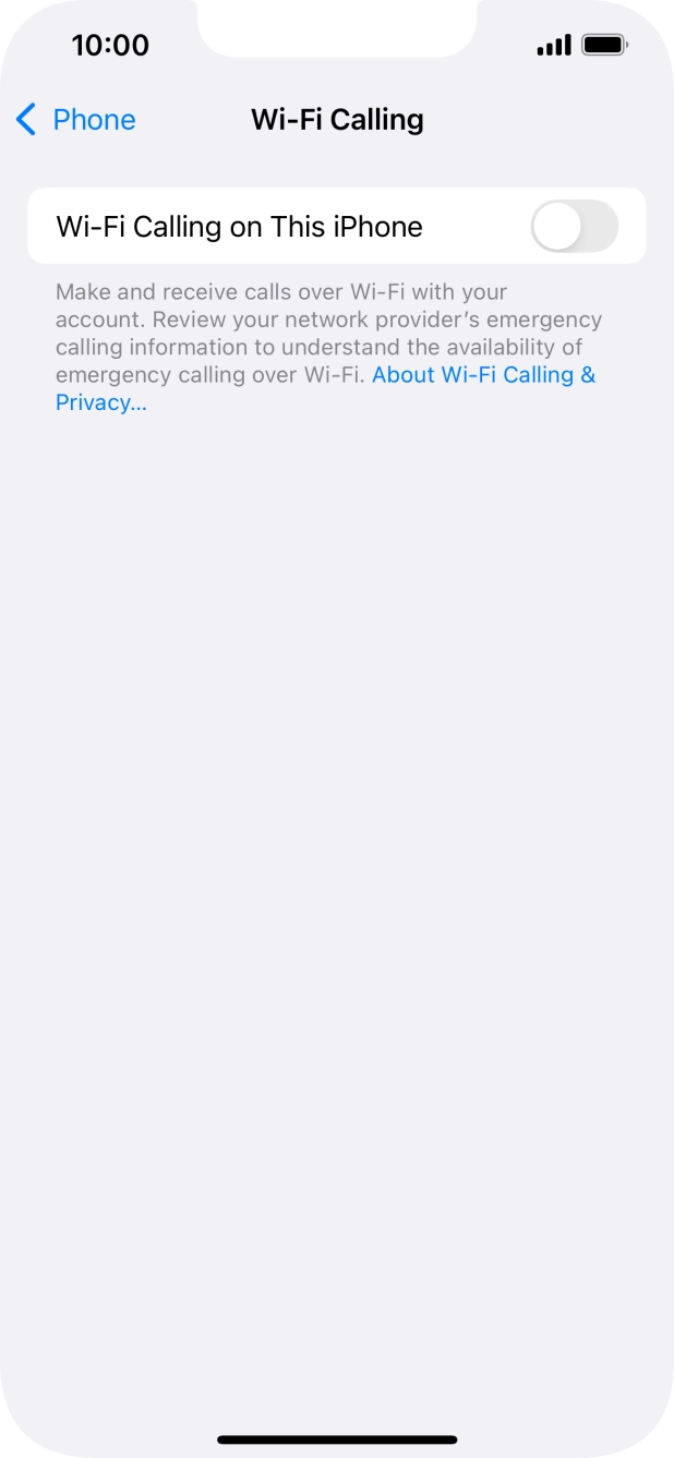 Press the indicator next to 'Wi-Fi Calling on This iPhone' to turn the function on or off. Press the indicator next to 'Wi-Fi Calling on This iPhone' to turn the function on or off.