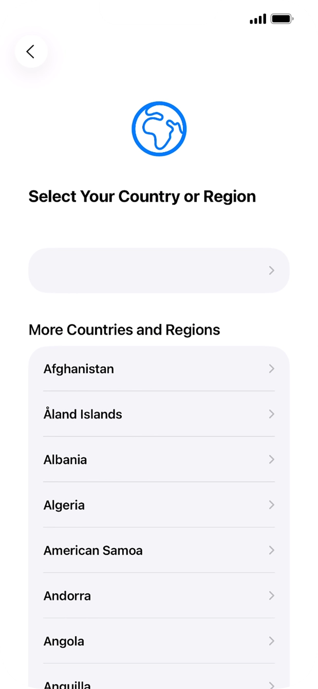 Press the required country or area. Press the required country or area.