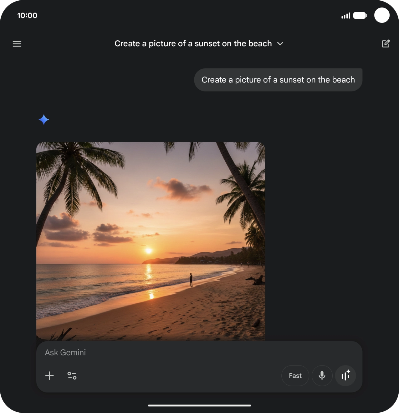 You can also ask Gemini to generate a picture based on your description. You can also ask Gemini to generate a picture based on your description.