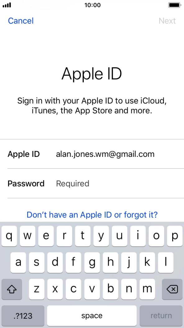 Press the field next to 'Password' and key in the password for your Apple ID. Press the field next to 'Password' and key in the password for your Apple ID.