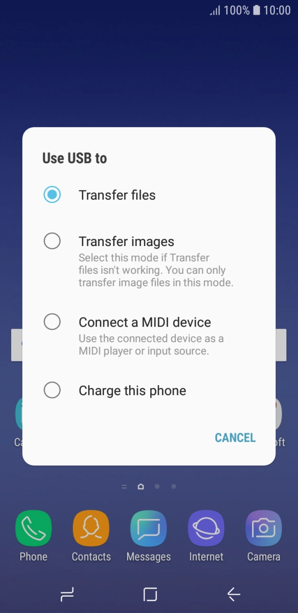 Press Transfer files to turn on the function. Press Transfer files to turn on the function.