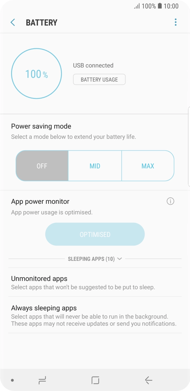 Press the required setting.