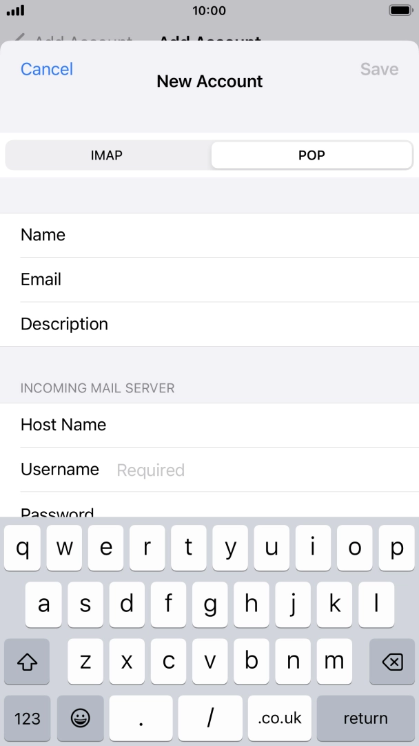 Press Username and key in the username for your email account. Press Username and key in the username for your email account.