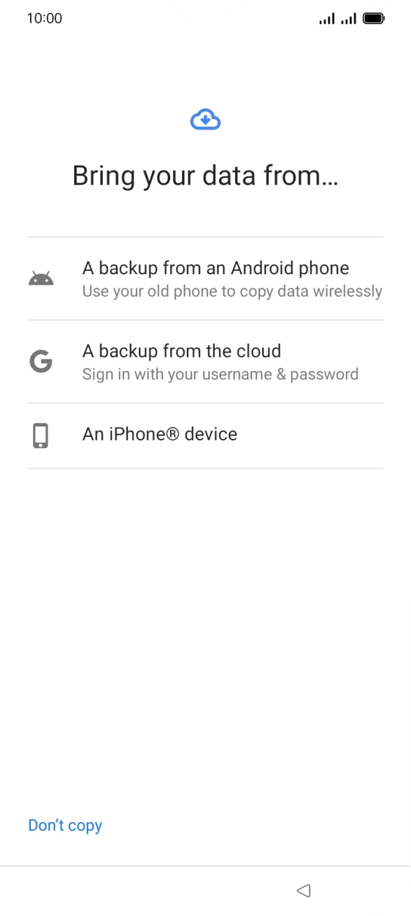 Press the required setting and follow the instructions on the screen to transfer the content from another phone.